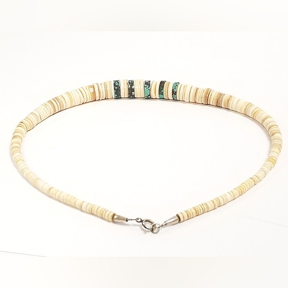 VINTAGE SANTO DOMINGO HEISHI GRADUATED TURQUOISE SHELL NECKLACE - Picture 8 of 14